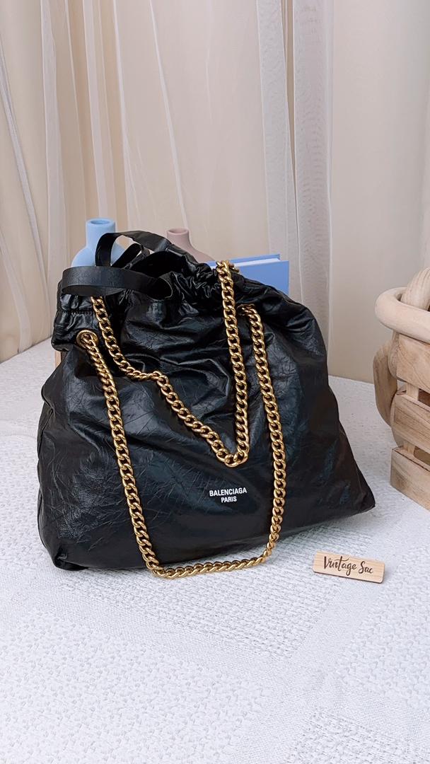 Balenciaga Black Calfskin Medium Crush Tote (GHW)