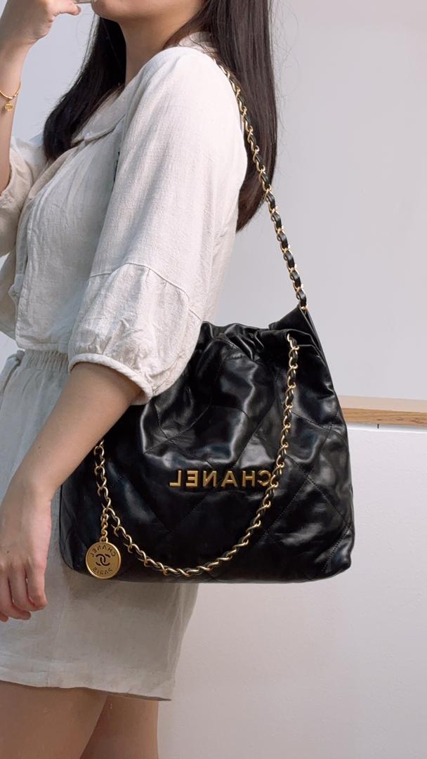 Chanel Black Calfskin Small 22 Bag (GHW)