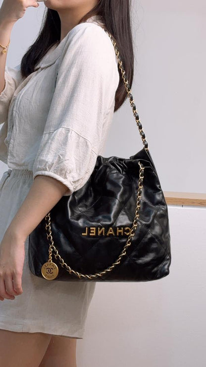 Chanel Black Calfskin Small 22 Bag (GHW)