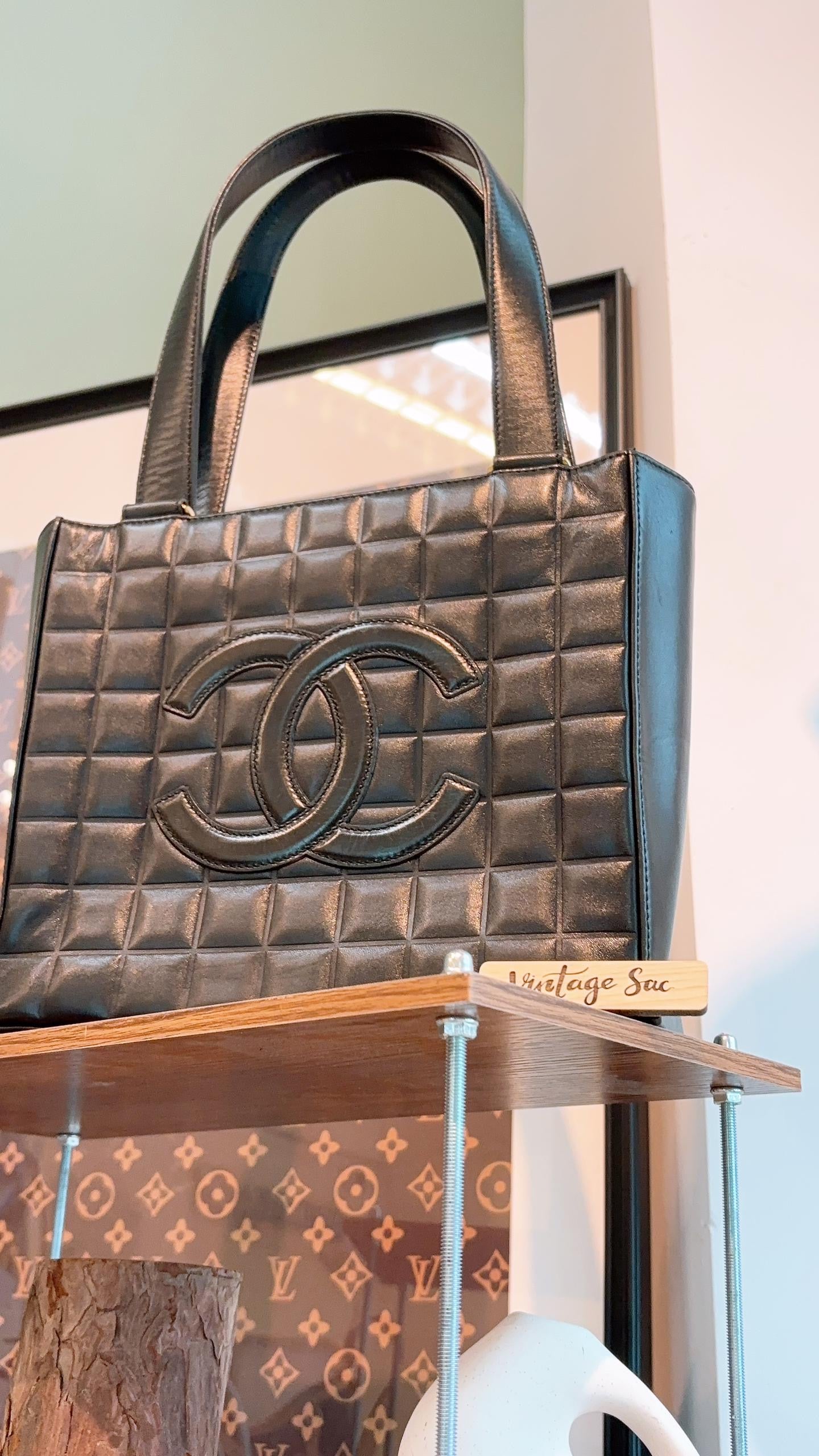 Chanel Black Lambskin Small Chocolate Bar Tote (GHW)