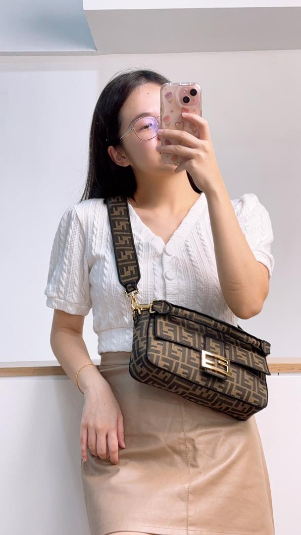 Fendi Brown Jacquard Canvas Baguette