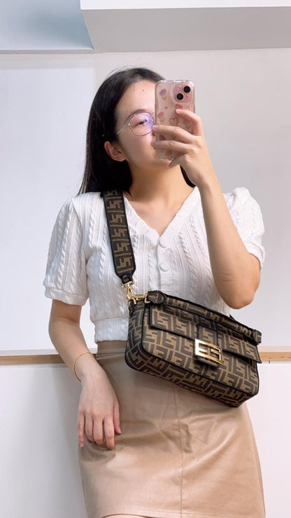 Fendi Brown Jacquard Canvas Baguette
