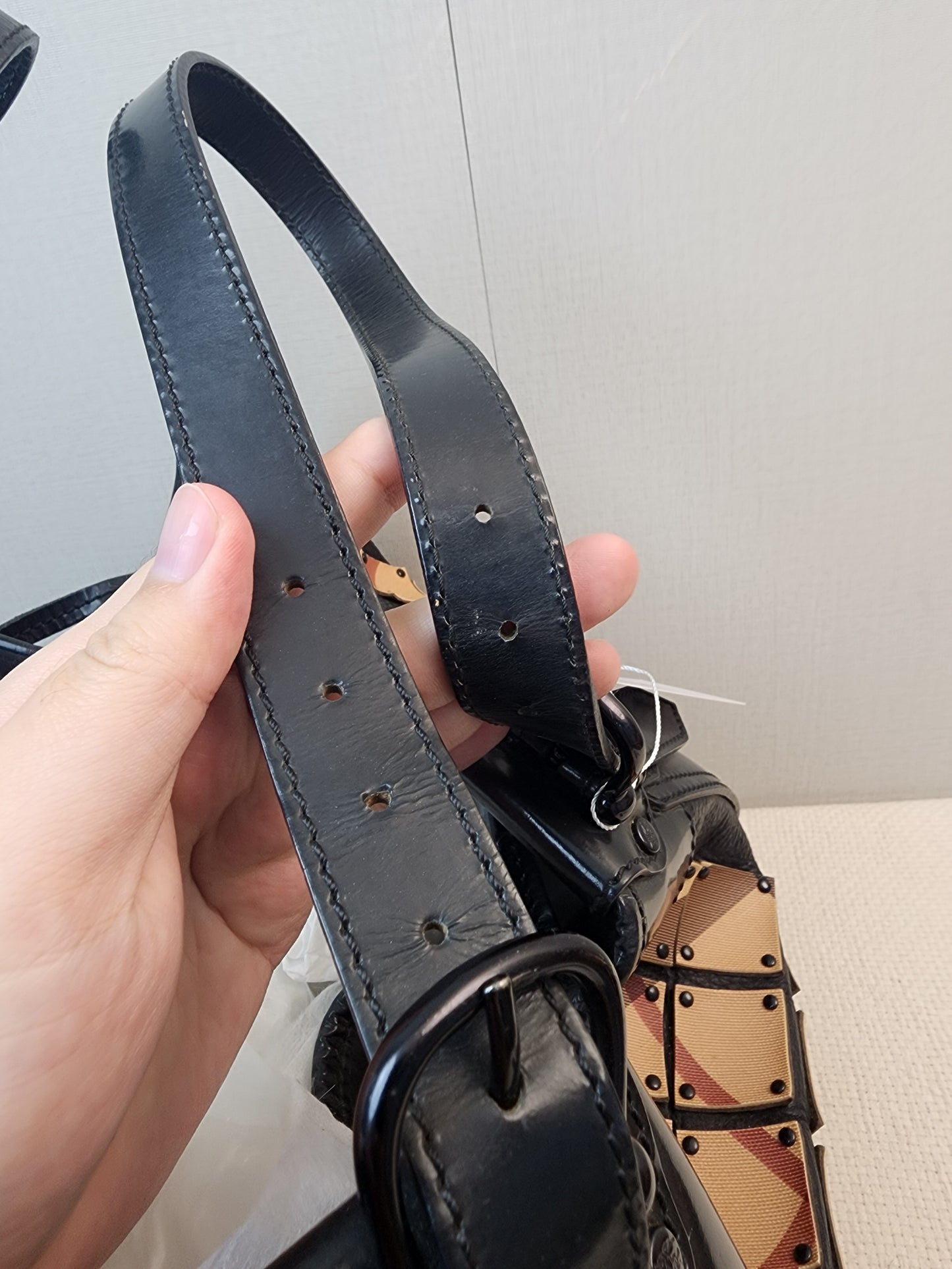 Burberry Nova Check Studded Warrior Armour Hobo Bag