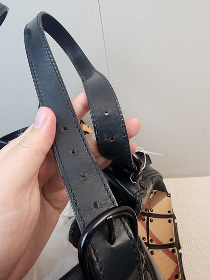 Burberry Nova Check Studded Warrior Armour Hobo Bag