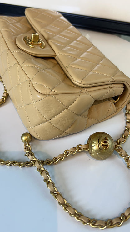 Chanel Beige Lambskin Pearl Crush Mini Rectangular