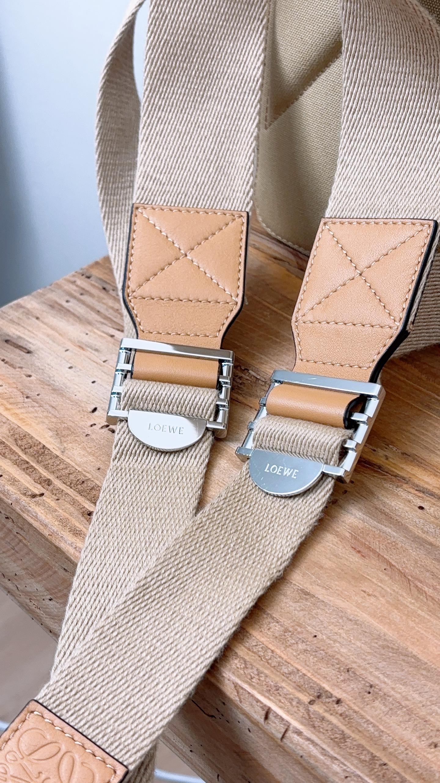 Loewe Camel Beige Calfskin Canvas Backpack