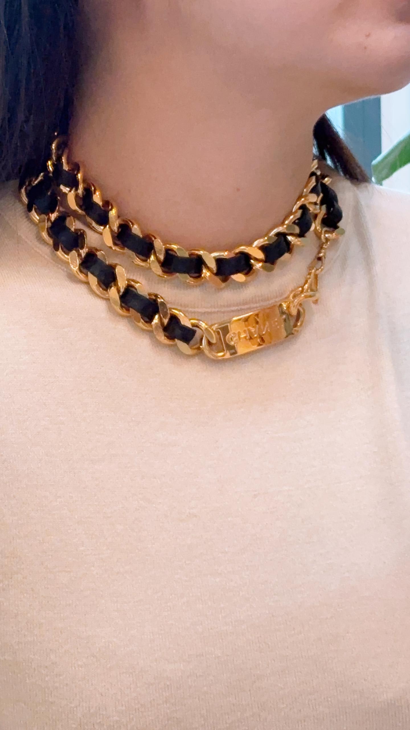 Chanel Gold Black Vintage Medallion Chain Belt 80cm