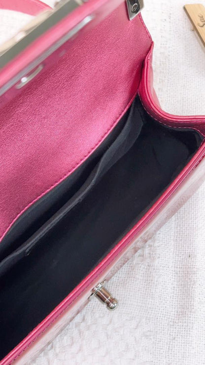 Chanel Fuchsia Pink Patent Old Medium Boy Flap Bag (SHW)