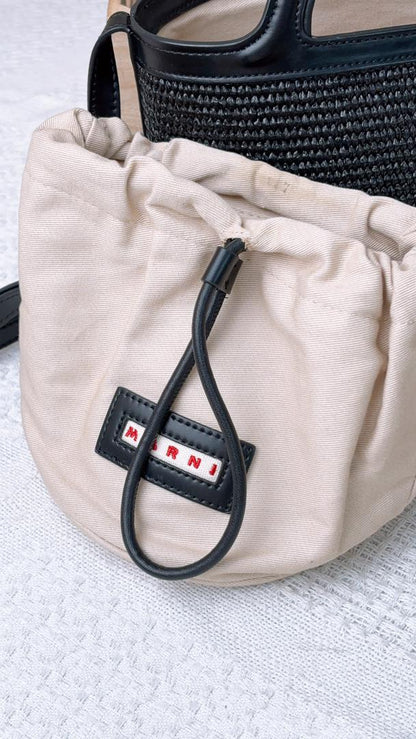 Marni Black Raffia Mini Tropicalia Bucket Bag