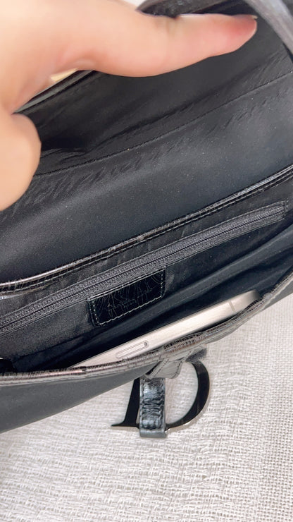 Dior Black Nylon Vintage Saddle Bag SHW