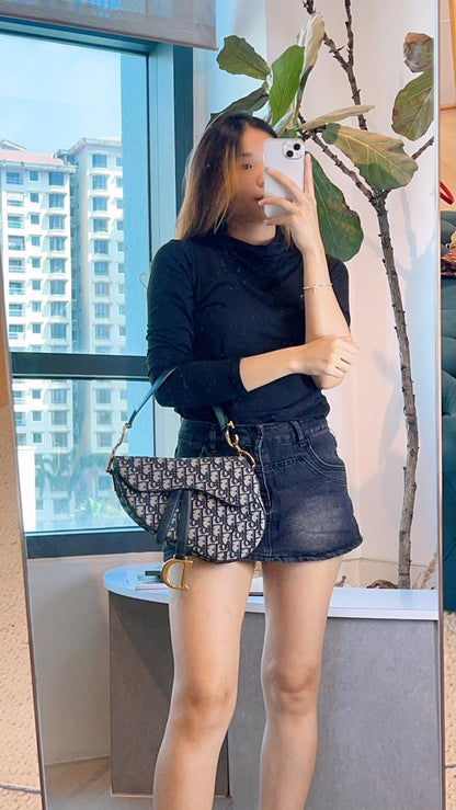 Dior Navy Oblique Medium Saddle w Strap