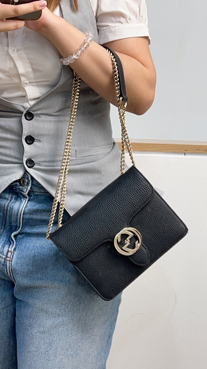 Gucci Black Interlocking Chain Bag GHW