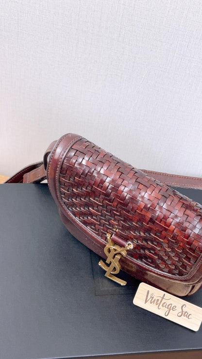 YSL Burnt Brown Woven Small Kaia Bag