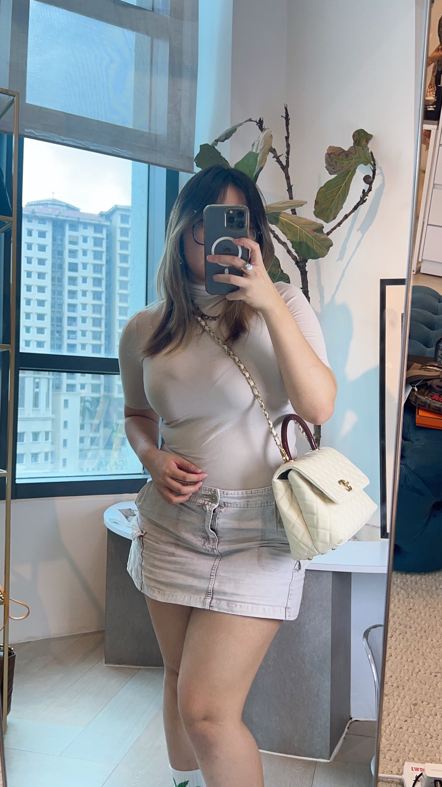 Chanel Ivory Medium Caviar Coco Handle GHW