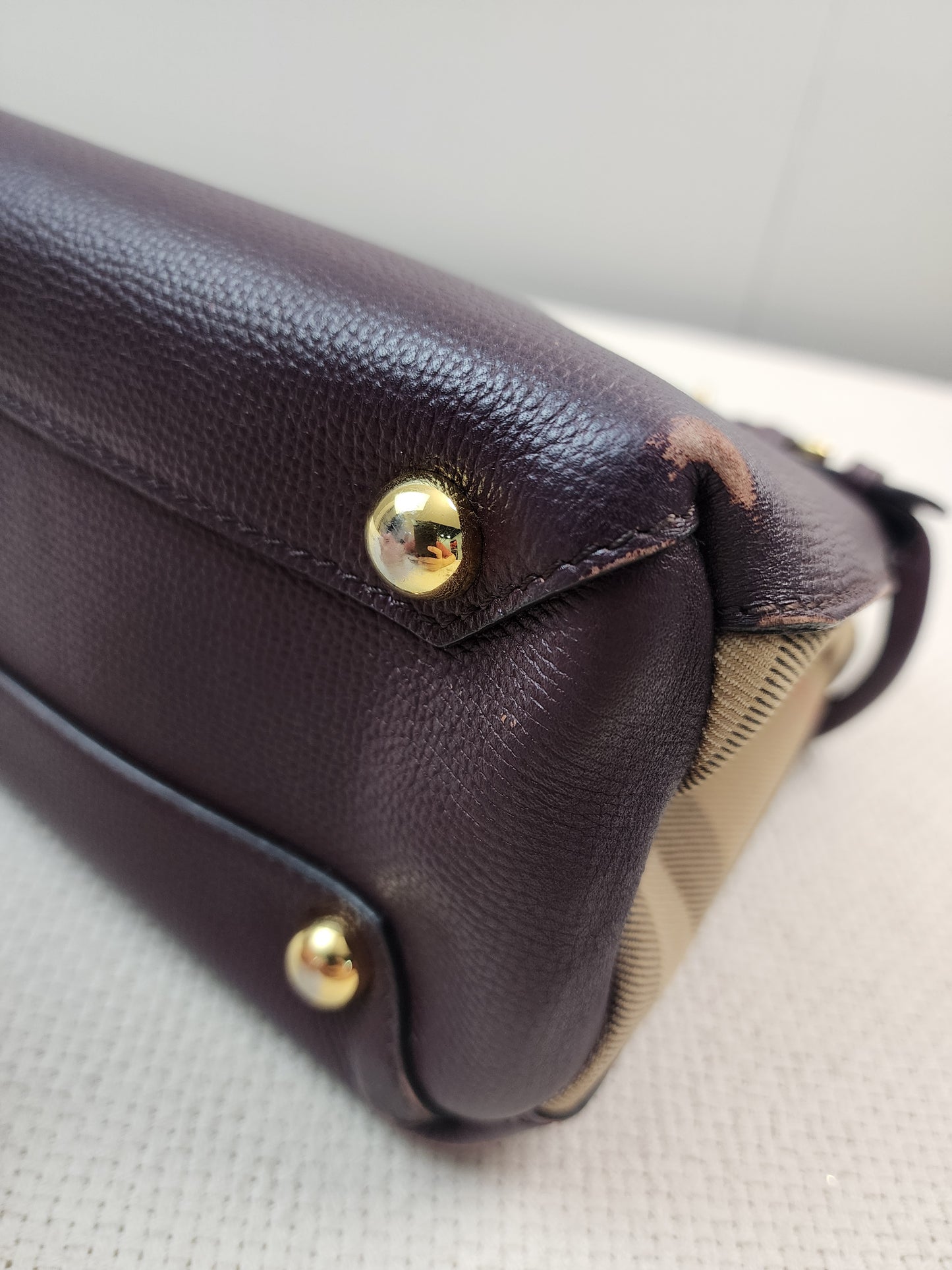 Burberry Burgundy Calfskin Banner Tote Small