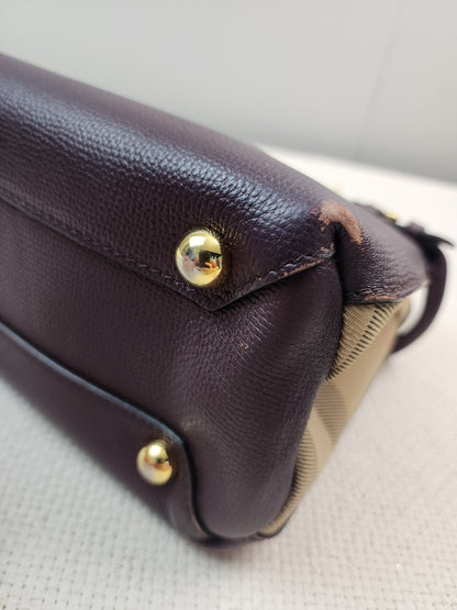 Burberry Burgundy Calfskin Banner Tote Small