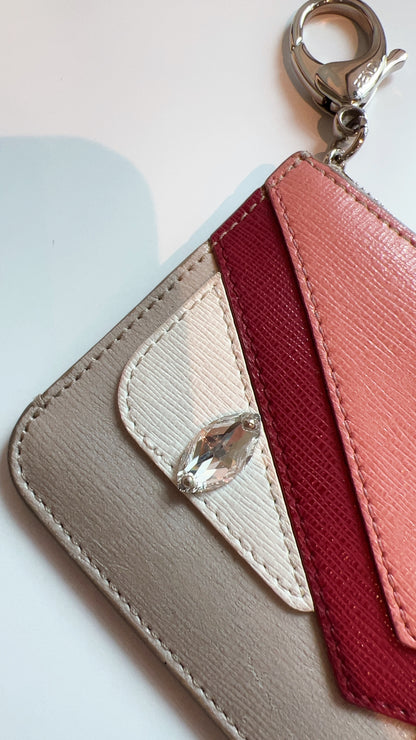 Fendi Beige Pink Leather Monster Eyes Zipped Coin Pouch