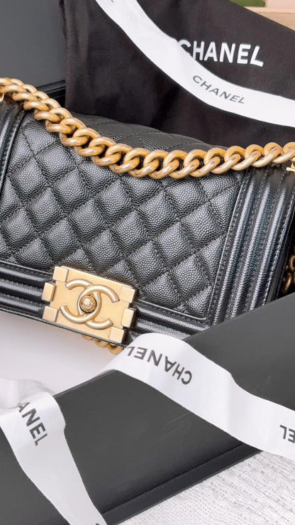 Chanel Black Caviar Small Boy (GHW)