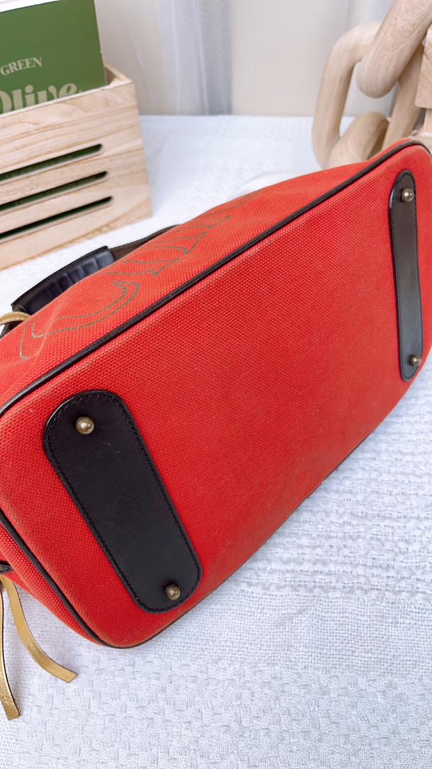 Chloe Canvas Red Bowling Tote