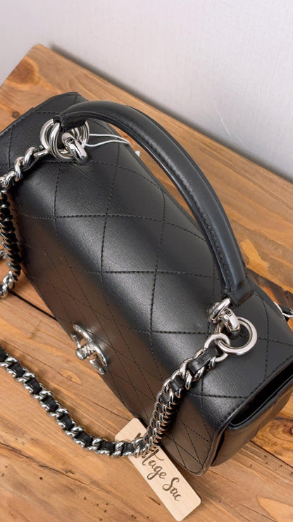 Chanel Black Calfskin Ring My Bag Handle Bag (SHW)