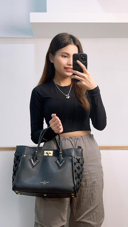 LV Black Calfskin On My Side MM