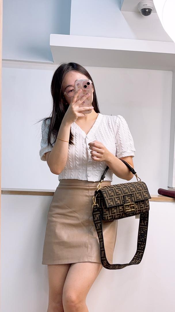 Fendi Brown Jacquard Canvas Baguette