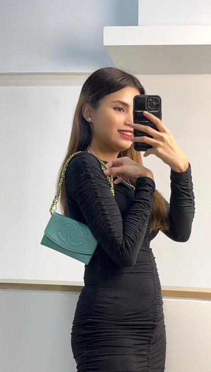 Chanel Green Caviar Vintage Small Flap Wallet