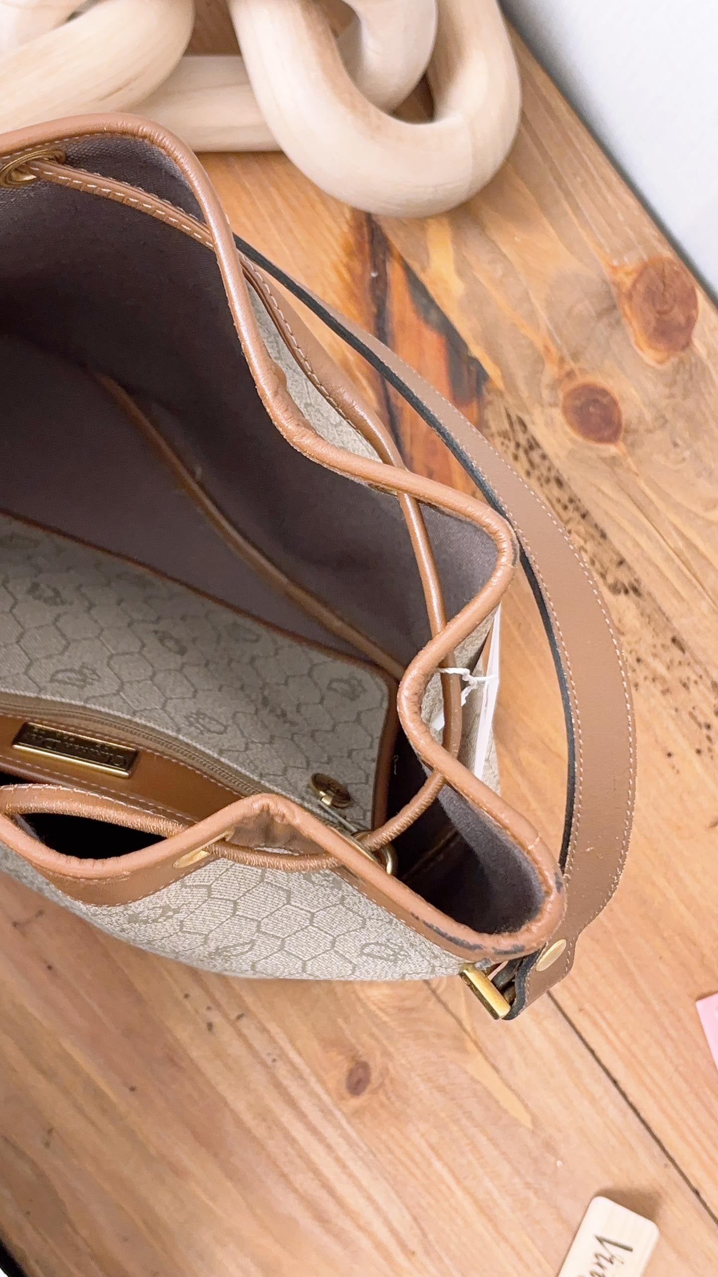 Dior Brown Coated Canvas Honeycomb Drawstring Bucket Bag