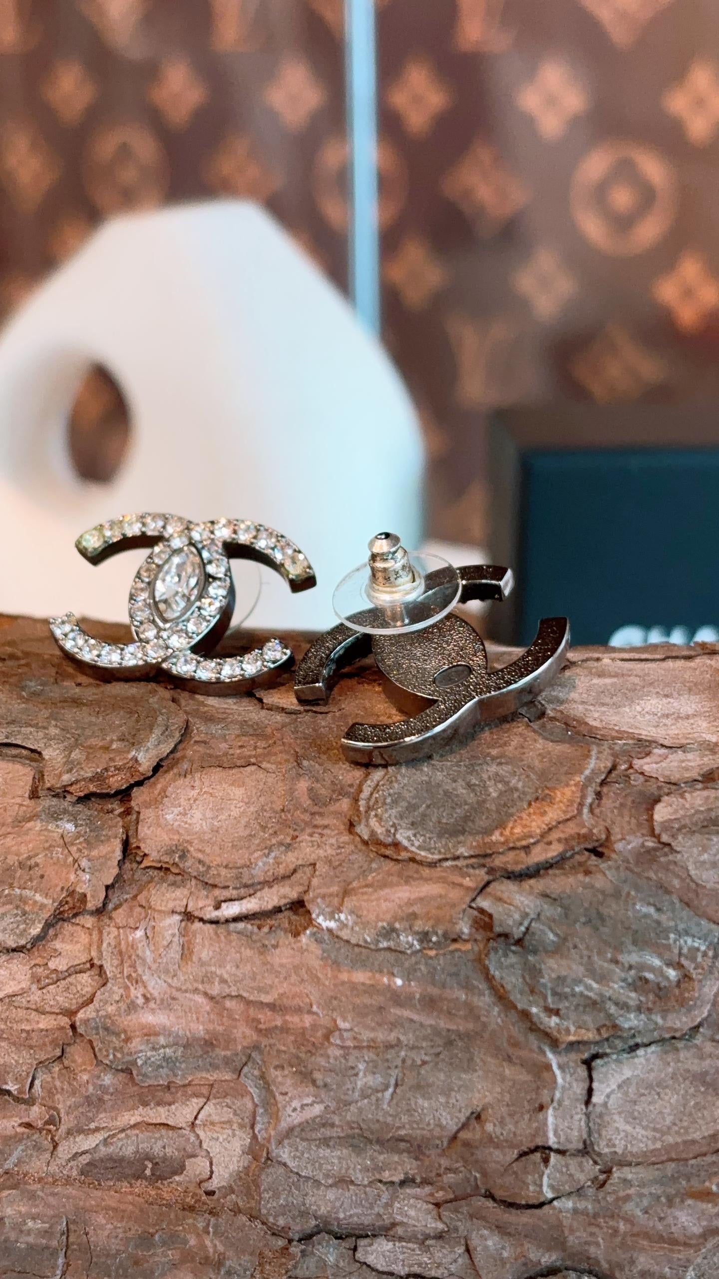 Chanel Silver CC Rhinestones Earrings