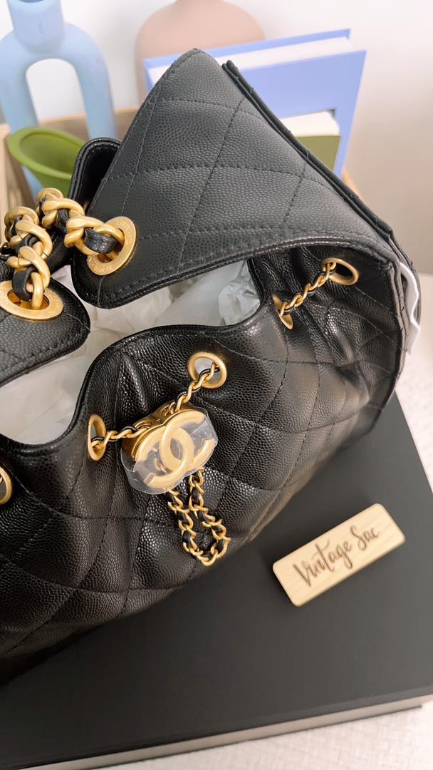 Chanel Black Caviar Small 25 Hobo Bag GHW
