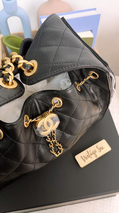 Chanel Black Caviar Small 25 Hobo Bag GHW