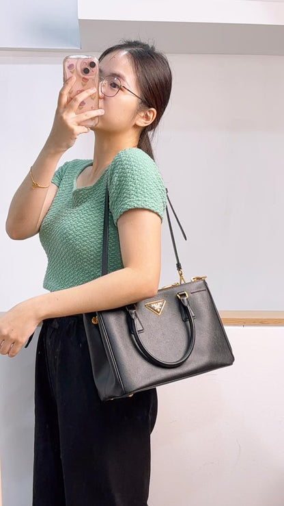 Prada Black Saffiano Small Lux Tote (GHW)