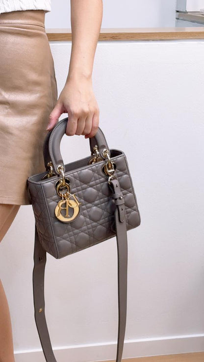 Dior Grey Lambskin Small Lady D (GHW)