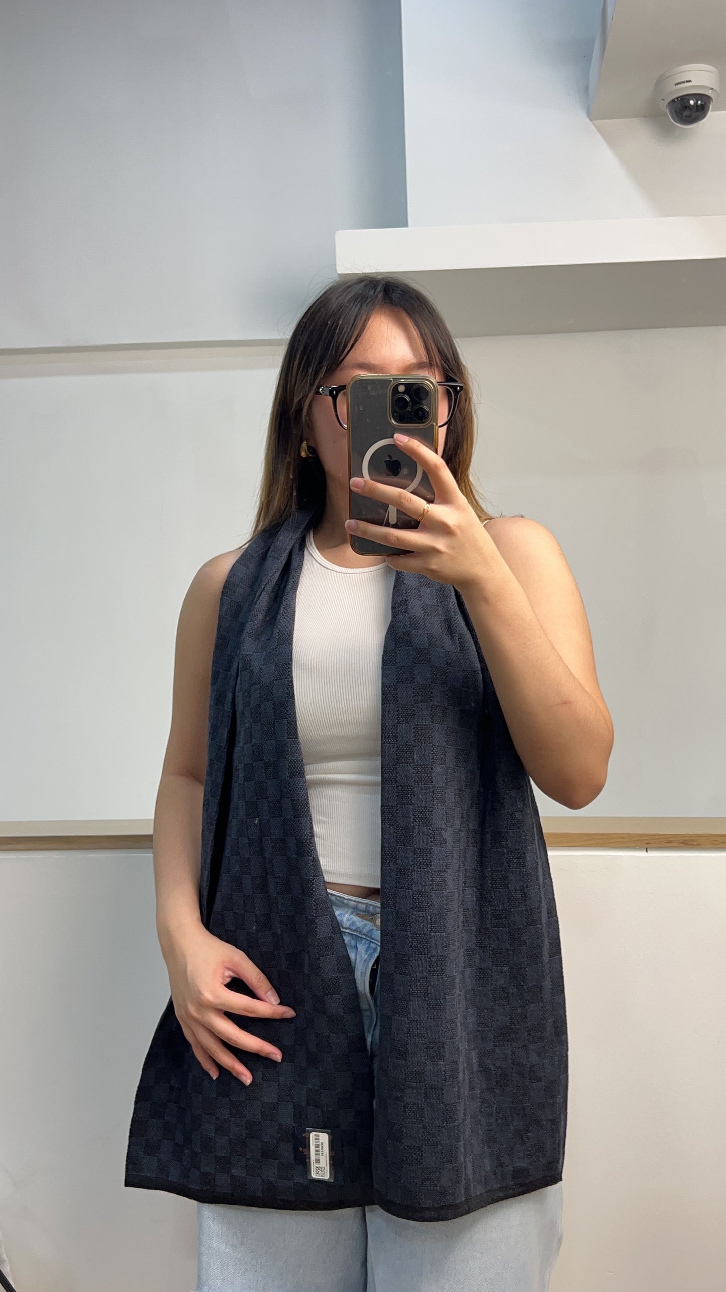 LV Damier Ebene Cabatt Wool Scarf