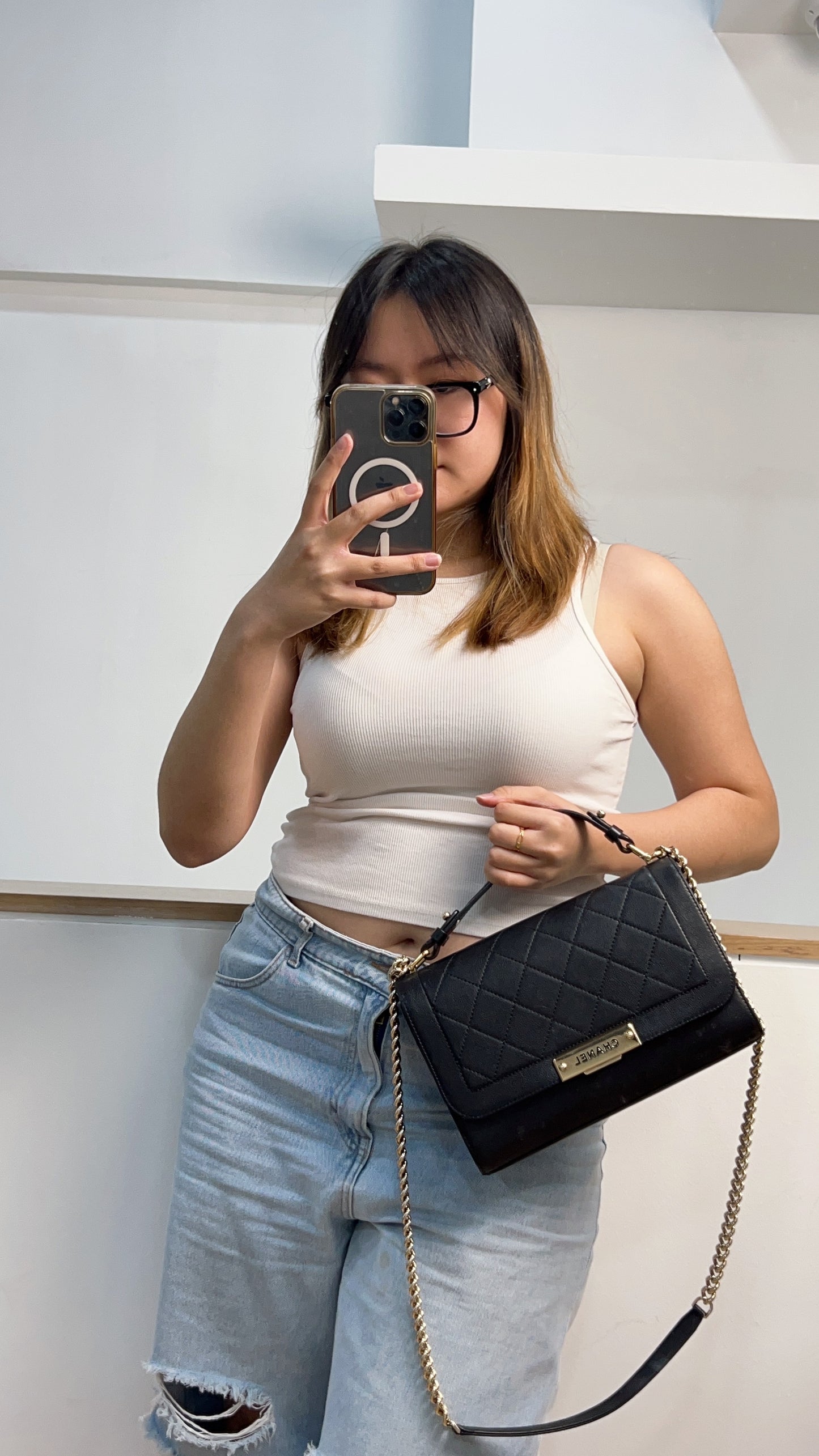 Chanel Black Calfskin Click Label Top Handle GHW