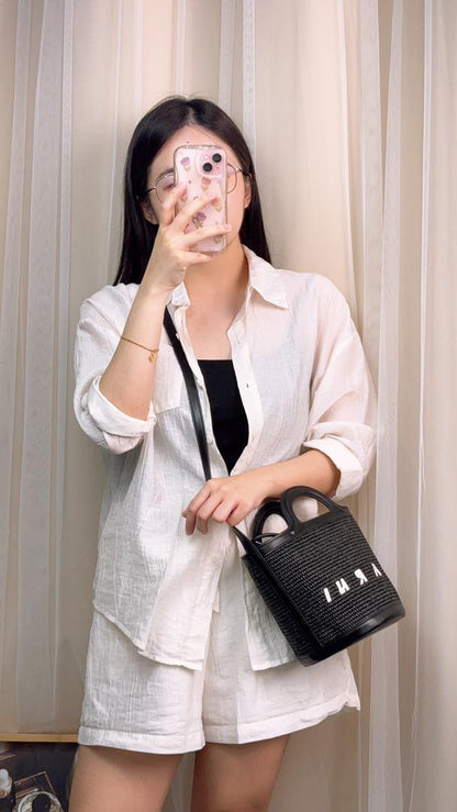 Marni Black Raffia Mini Tropicalia Bucket Bag