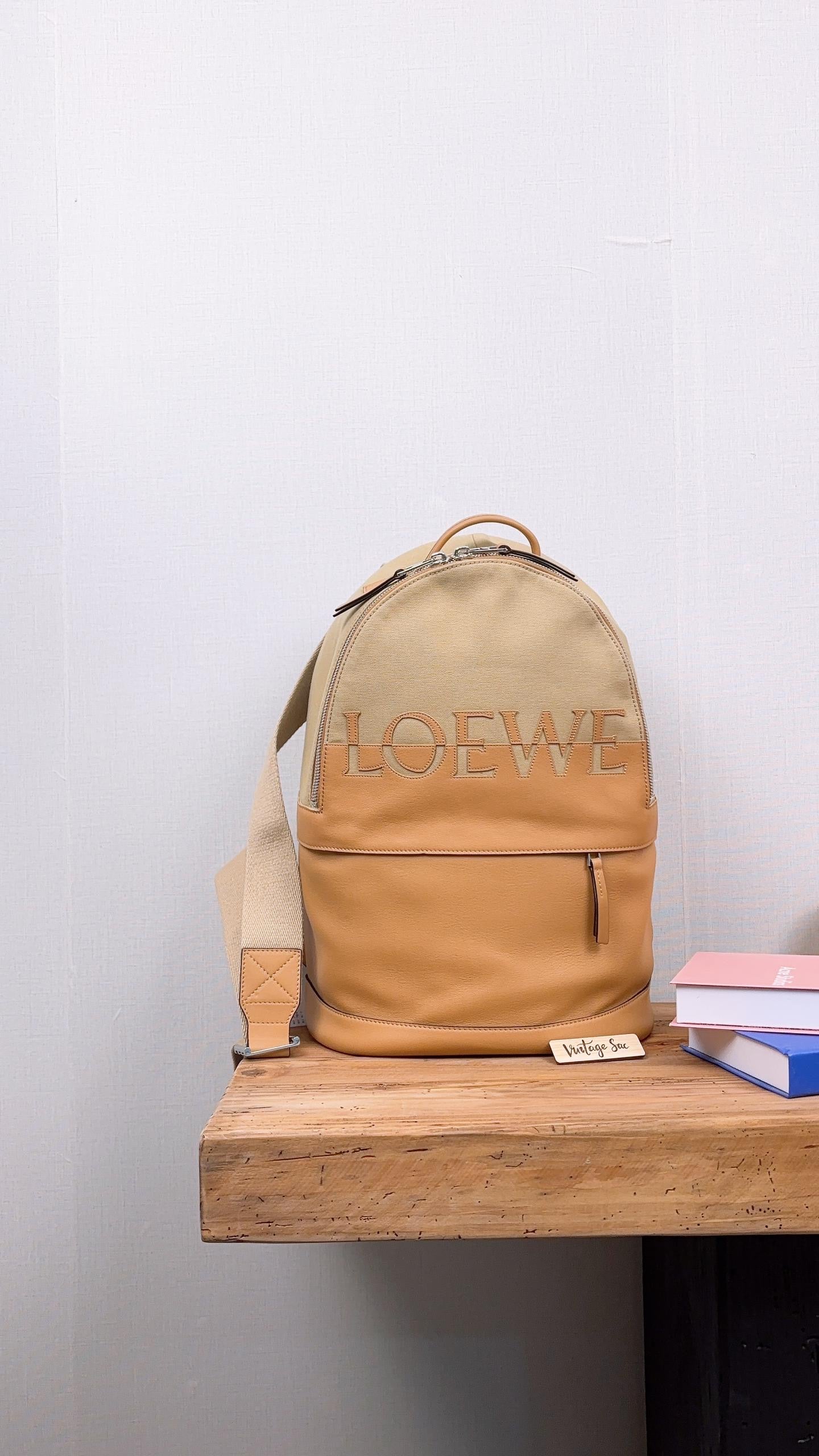 Loewe Camel Beige Calfskin Canvas Backpack