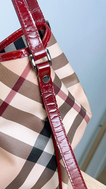 Burberry Red / Beige House Check PVC Cantebury Tote