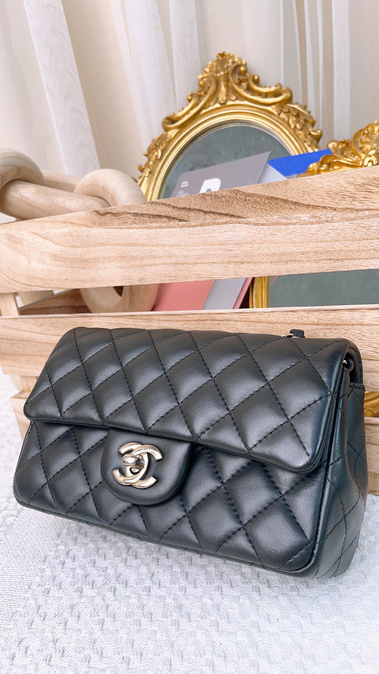 Chanel Black Lambskin Classic Mini Rectangular LGHW