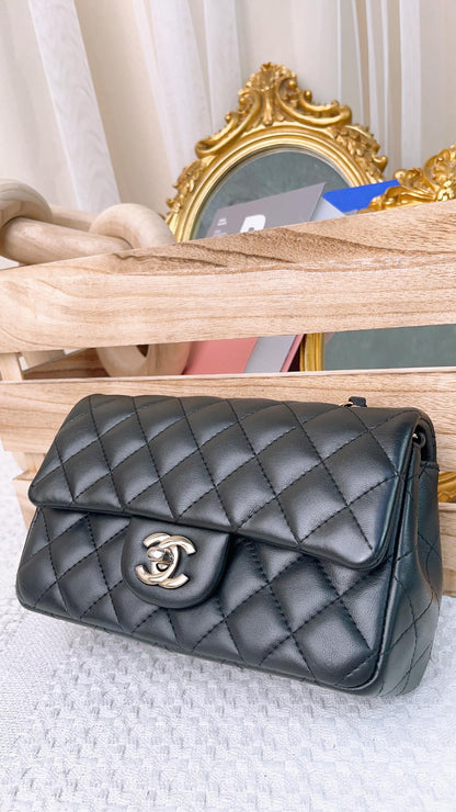 Chanel Black Lambskin Classic Mini Rectangular LGHW