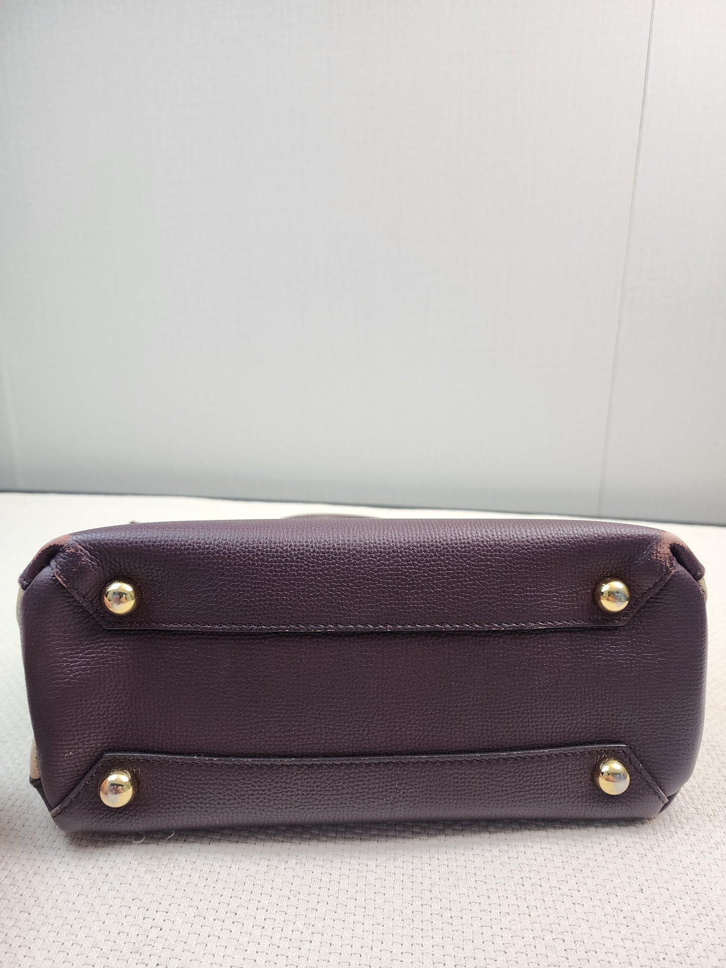 Burberry Burgundy Calfskin Banner Tote Small