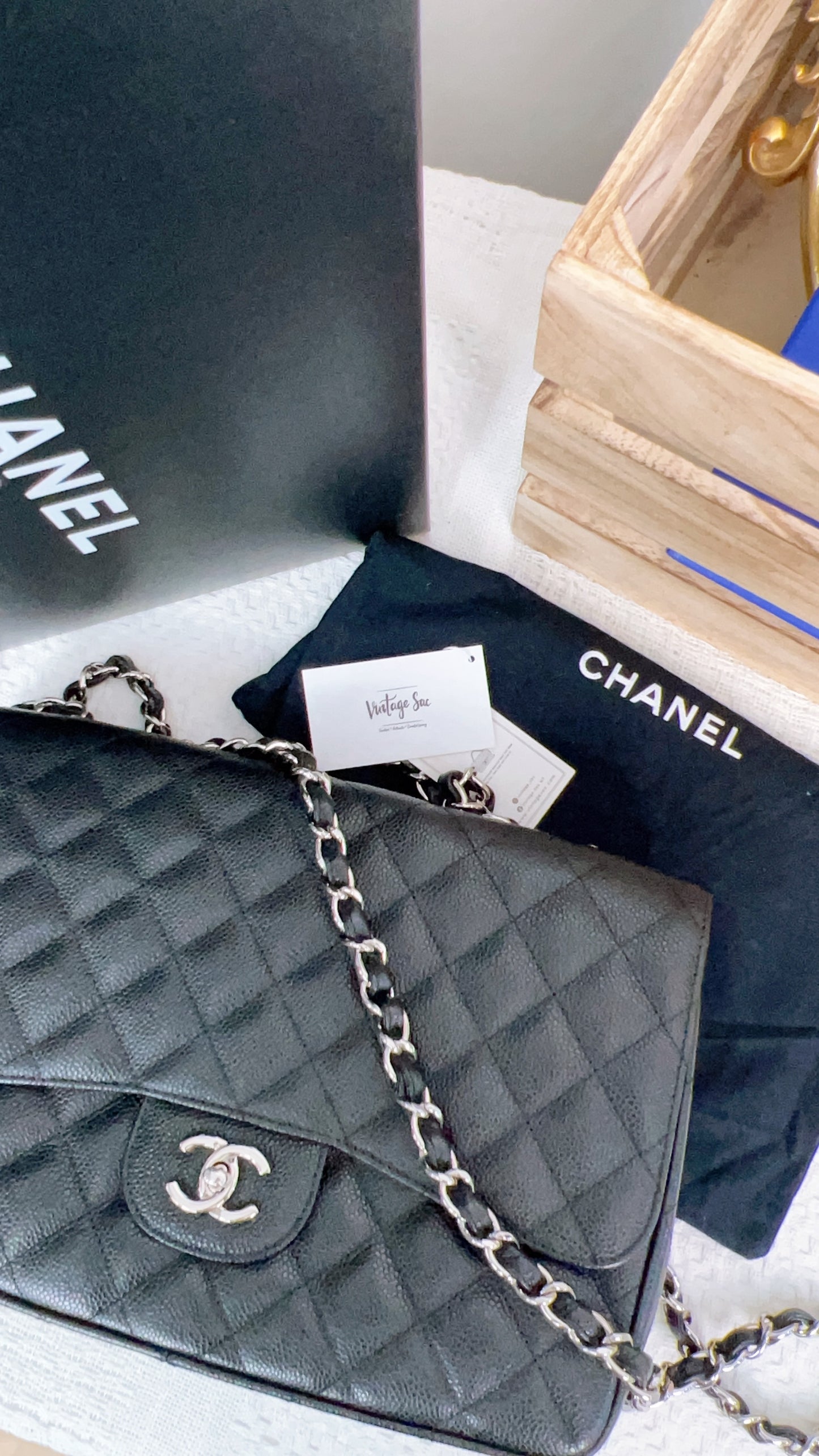 Chanel Classic Jumbo Black Quilted Caviar Leather