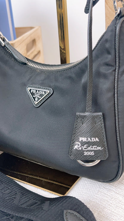 Prada Black Nylon Re-edition 2005 3 in 1 Hobo