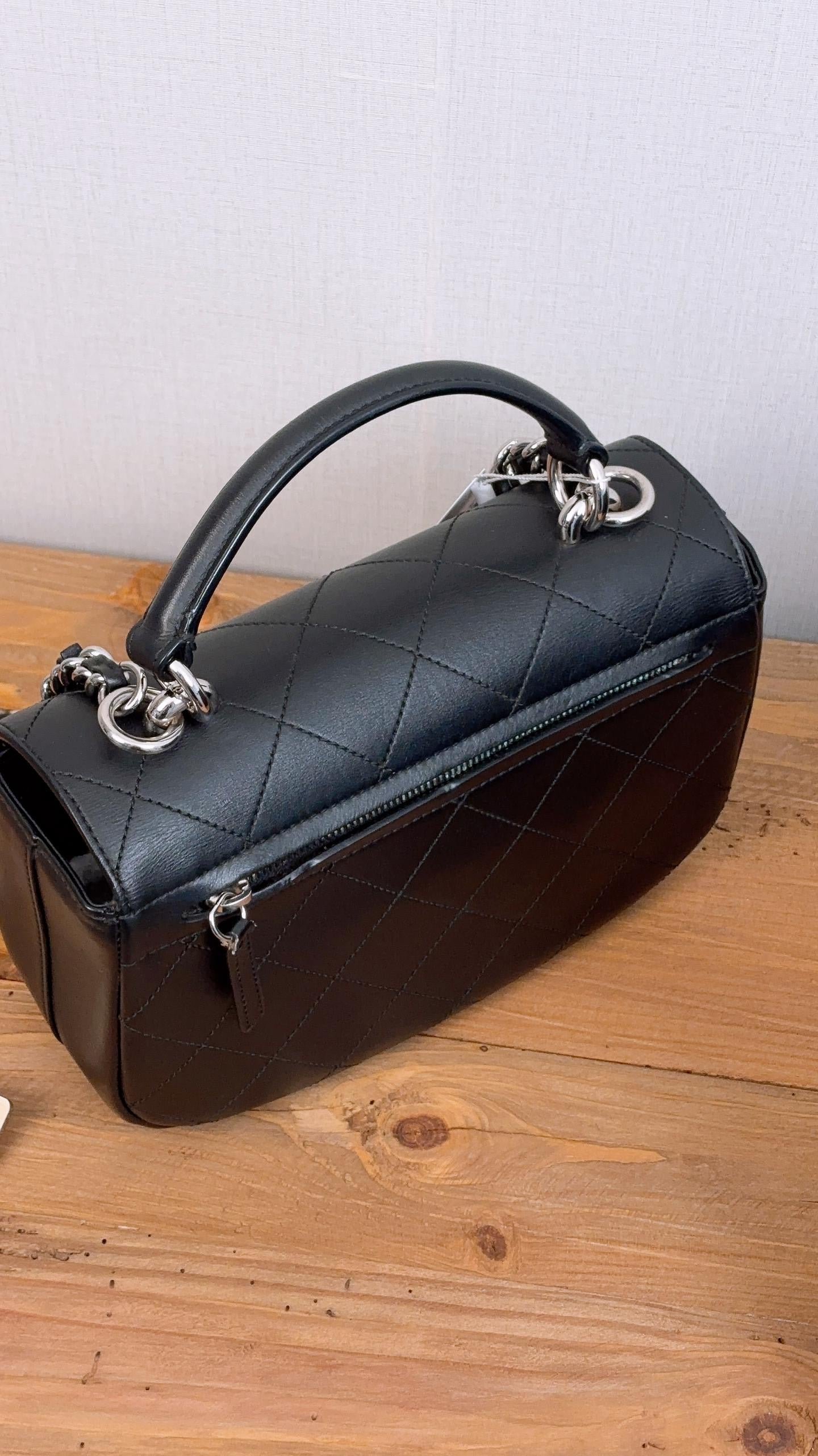 Chanel Black Calfskin Ring My Bag Handle Bag (SHW)