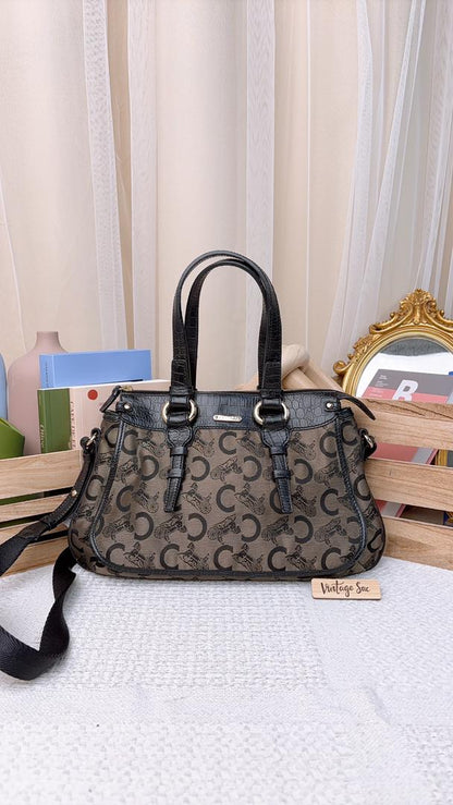 Celine Brown Canvas Vintage C Carriage Handbag