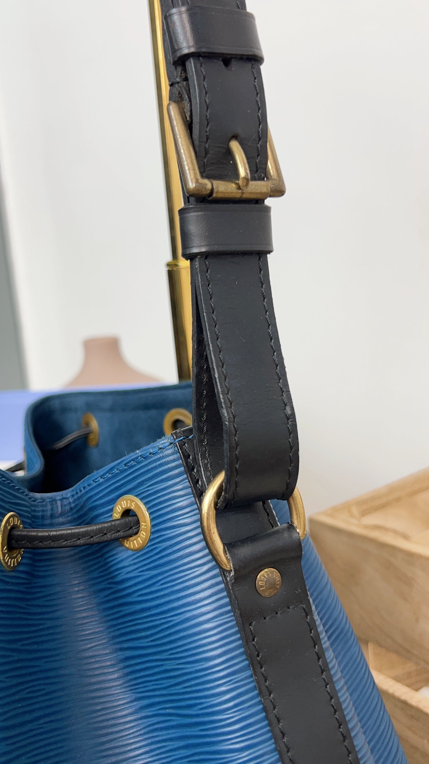 Louis Vuitton Blue and Black Epi Petit Noe Bucket Bag