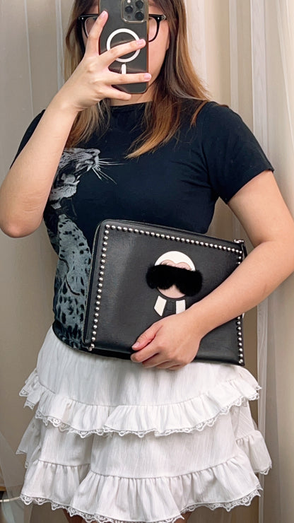 Fendi Black Karlito Clutch Studs