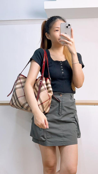 Burberry Red / Beige House Check PVC Cantebury Tote