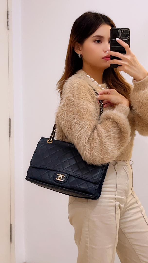 Chanel Navy Calfskin Happy Stitch Flap (GHW)