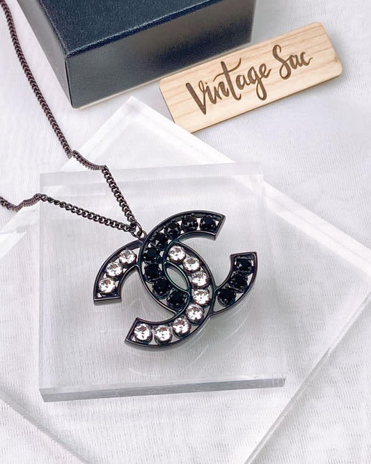 Chanel Black Iridescent Dual Tone Large CC Necklace